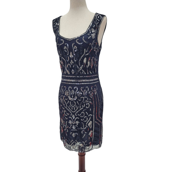 NWT Women's Navy Blue and Silver Sequin Cocktail Short Dress - Picture 10 of 13